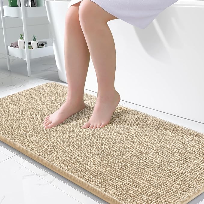 OLANLY Large Bathroom Rugs 50x30, Extra Soft Absorbent Chenille Bath Rugs | Beige, Quick-Drying Rubber Backing, Machine Washable Bath Mat for Bathroom Floor, Tub and Shower, Home Decor Accessories