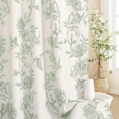 MitoVilla Extra Long Sage Green Cotton Shower Curtain for Bathroom,72 x 84 | Extra Long BoHo Cottagecore Hummingbird Spring Shower Curtains, Modern Farmhouse Country Floral Bathroom Décor, 72 x 84