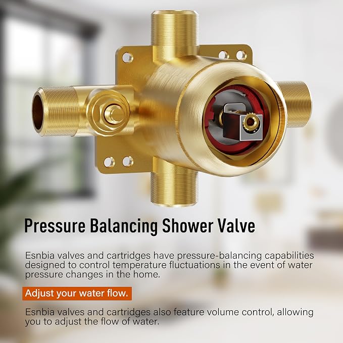Esnbia Shower Tub Kit, Tub and Shower Faucet Set（Valve Included) with 6-Inch Rain Shower Head and Tub Spout, Single-Handle Tub and Shower Trim Kit,Brushed Gold | Complete tub and shower trim kit with 6-inch rainfall head, single-handle control, tub spo...