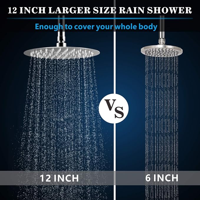 Voolan Rain Shower Head, High Flow Large Rainfall Showerhead Made of All Metal Stainless Steel, Waterfall Body Covering, Universal Wall and Ceiling Mount (Brushed Nickel)