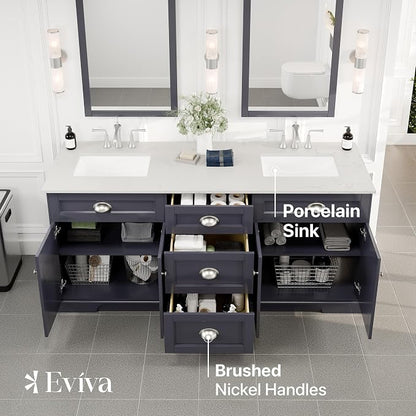 Epic 72 in. Charcoal Gray Double Sink Bathroom Vanity with White Carrara Quartz Countertop