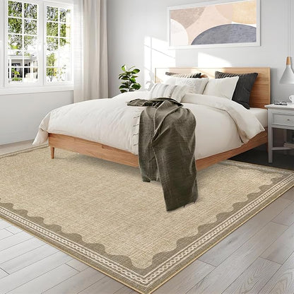 Garvee Modern Bordered Rugs for Living Room 8x10 Large Washable Rug Jute | Non Slip Low Pile Soft Carpet Foldable Non Shedding Stain Resistant Floor Cover for Bedroom Playroom Nursery Office Dorm