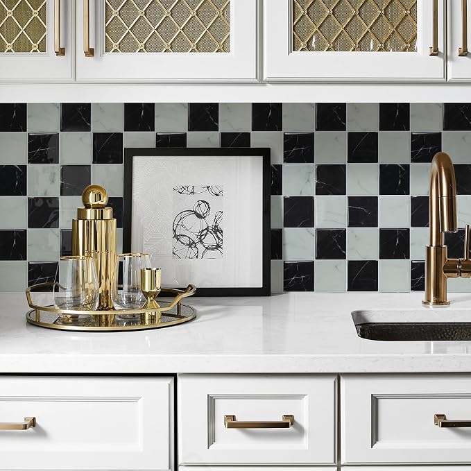 STICKGOO 10 Sheets Peel and Stick Backsplash - 9" x 9" 3D Adhesive Peel and Stick Tile Backsplash for Kitchen&Bathroom
