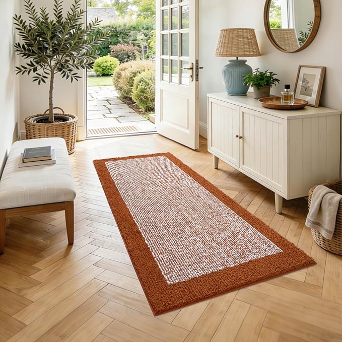 48x24 Long Bathroom Rugs Non Slip Washable,Large Bath Rugs for Bathroom Floor Tub,Soft Absorbent Quick Dry Bath Mats for Shower, Bathtub, Home Decor(Coral Orange)
