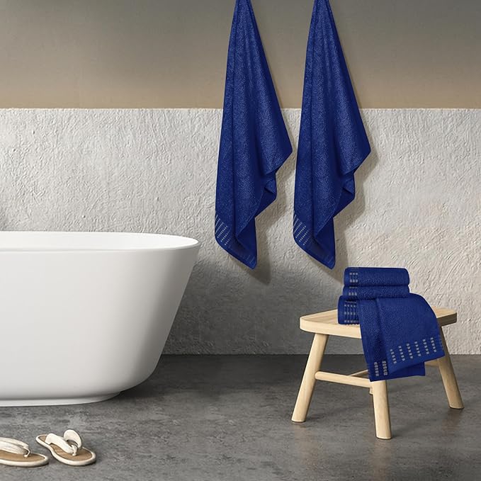 Ultra Soft 6 Pack Cotton Towel Set, Contains 2 Bath Towels 28x55 inch, 2 Hand Towels 16x24 inch & 2 Wash Cloths 12x12 inch, Ideal Everyday use, Compact & Lightweight - Navy Blue