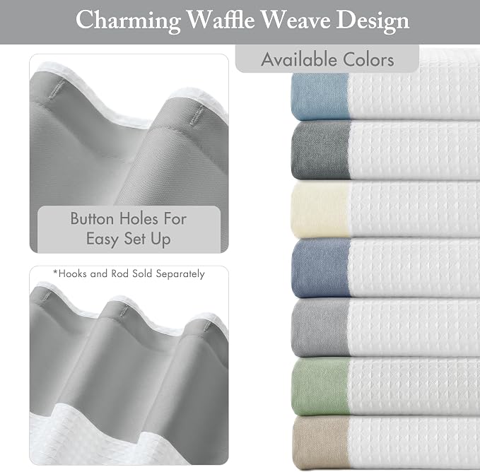 Madison Park Spa Waffle Weave Long Shower Curtain, 72 x 78, Grey | Striped, Pieced Fabric Design, 3M Scotchgard Moisture Management, Hotel Quality, Modern, for Bathroom, OEKO-TEX Certified
