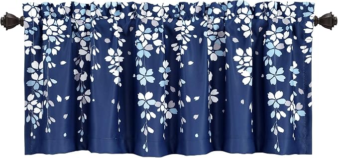 Lush Decor Valance Weeping Flower Light Filtering Window Curtain, Navy