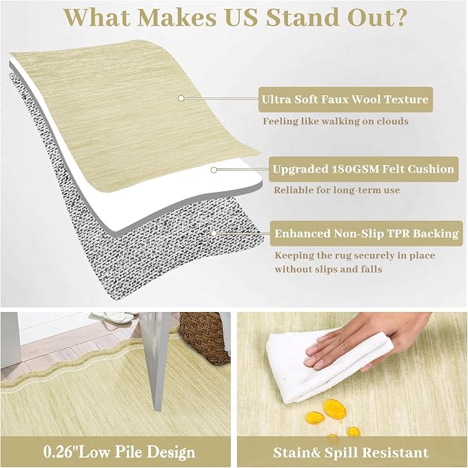 Garvee Scalloped 9x12 Area Rugs for Living Room Large Washable Rugs | Girls Rug for Bedroom Non-Slip Soft Carpet for Bedroom, Scalloped Low-Pile Print Accent Rug for Dining Room Home Office
