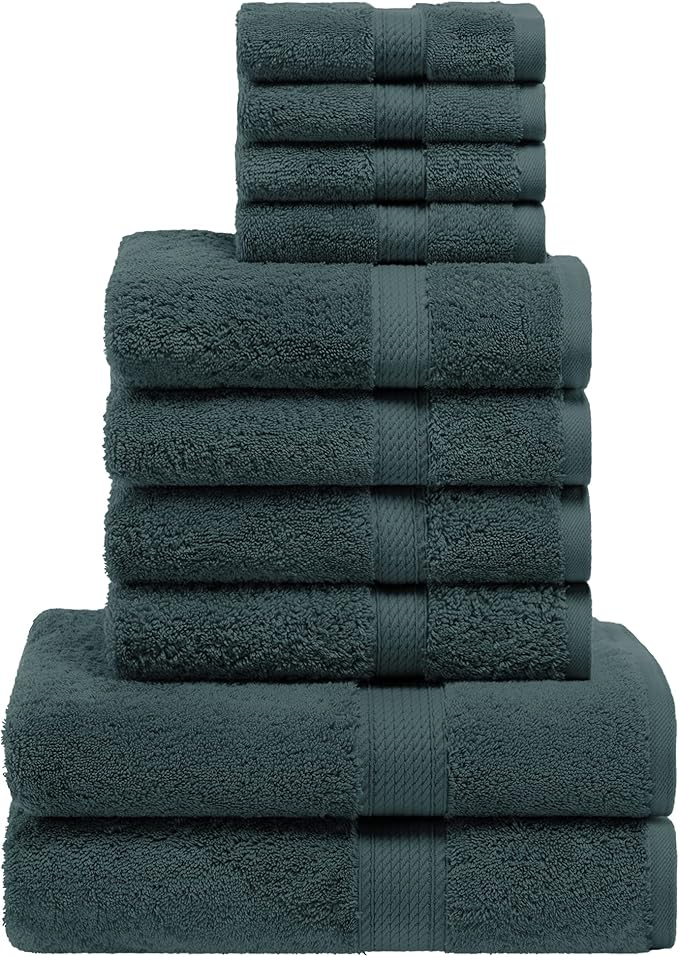 SUPERIOR Egyptian Cotton Ultra Plush & Absorbent, 10 Piece Set, Teal | Quick Dry, Soft Luxury Towel Set, Bath Essentials, Guest Bath, Spa, 2 Bath, 4 Hand, 4 Face Towels, Madeline Towels