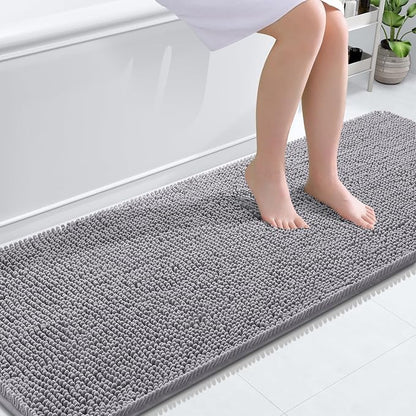 OLANLY Bathroom Runner Rugs 70x24, Extra Soft Absorbent Chenille Bath Rugs | Grey, Quick-Drying Rubber Backing, Machine Washable Long Bath Mat for Bathroom Floor, Tub and Shower, Home Decor Accessories