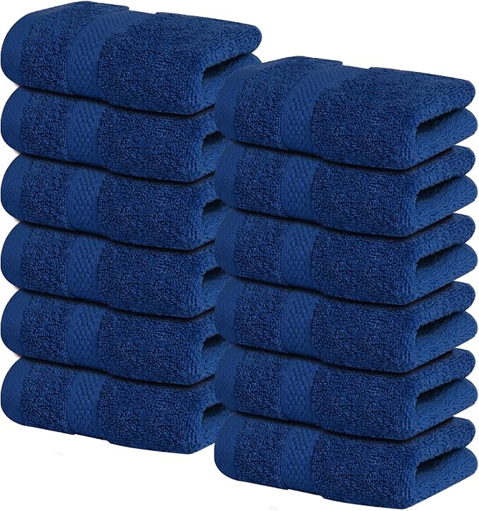 Infinitee Xclusives 100% Cotton Luxury Wash Cloths for Showering - 12 Pack | Washcloths [13x13] - Soft and Absorbent Face Towels for Bathroom Wash Clothes - Gym, Spa & Hotel Use