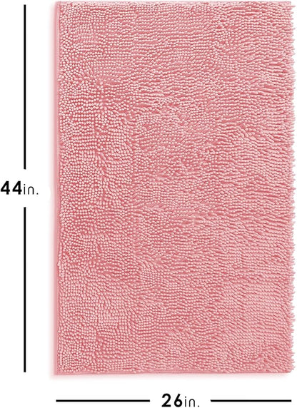 Hearth & Harbor Bathroom Rugs, Chenille Bath Mat - Machine Washable Bath Mats for Bathroom Non-Slip Backing Rubber, Quick Dry Bathroom Mat, 26 x 44 - Pink
