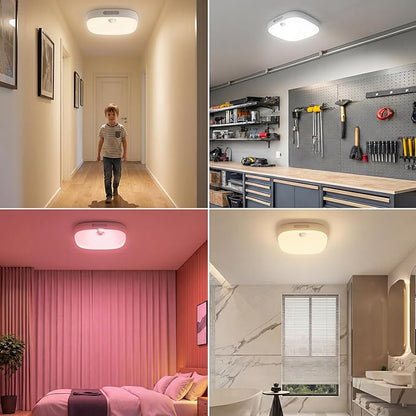 Shower Light IP65 Waterproof, Motion Sensor Ceiling Light, Rechargeable Closet Light with 10000mAh Battery & Remote, 18 RGB Colors LED Bathroom Shower Lamp for Inside Shower/Bathtub, Mood Lighting