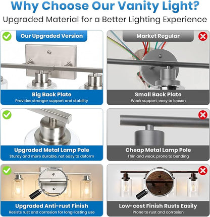 Ascher 5 Light Bathroom Light Fixture, Brushed Nickel Bathroom Lighting Fixtures Over Mirror, Vanity Light with Clear Glass Shade, Wall Sconce for Living Room Bedroom Cabinet, E26 Base
