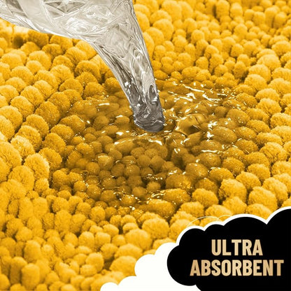 OLANLY Thick Small Bathroom Rugs 24x16, Chenille Bath Rugs, Golden Yellow | Rubber Backing, Machine Wash, Extra Absorbent Striped Bath Mats for Bathroom Floor, Tub and Shower, Home Decor Accessories