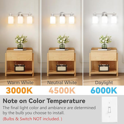 3-Light Bathroom Vanity Light Fixture, Brushed Nickel Bathroom Wall Sconce | 17.5 In Bathroom Vanity Light Fixture, Brushed Nickel Bathroom Wall Light over Mirror, Anti-Rust(Bulbs Not Included, E26)