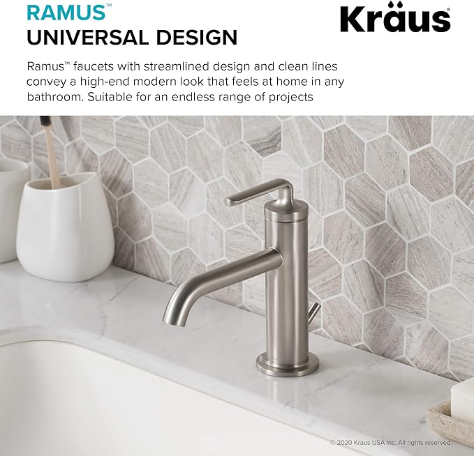 KRAUS Ramus Single Handle Bathroom Sink Faucet with Lift Rod Drain in Spot Free Stainless Steel, KBF-1221SFS