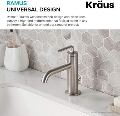 KRAUS Ramus Single Handle Bathroom Sink Faucet with Lift Rod Drain in Spot Free Stainless Steel, KBF-1221SFS