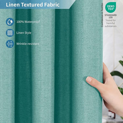Waterproof Fabric Shower Curtain,No Liner Needed,72x72,Teal | 2-in-1 Design,Linen Textured,100% Waterproof TPU-Laminated Backing,Magnetic Weighted,Machine Washable,For Bathroom,Hotel