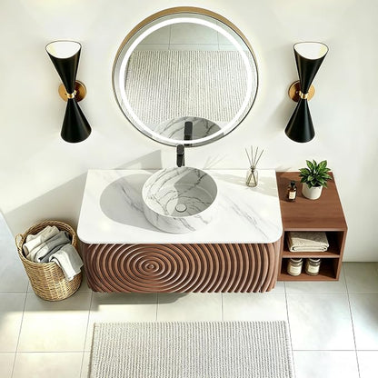 48 Inch Modern Bathroom Vanity with Ceramic Sink, Floating Bathroom Sink Cabinet with Sintered Stone Top&Solid Wood Hammered Frame, Single Bathroom Vanities w/Soft-Close Drawer&IDE Open Cube