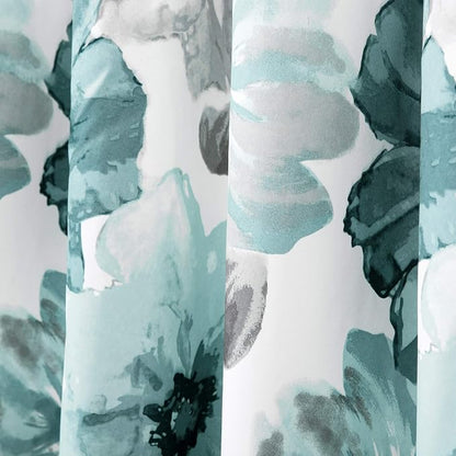 Lush Decor Leah Light Filtering Window Curtain Panels, Pair, 52" W x 63" L, Blue - Floral Drapes for Bedroom - Blue Curtains - Farmhouse Decor