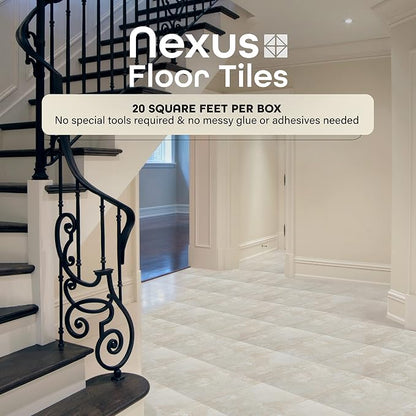 Nexus Peel & Stick Vinyl Floor Tiles, 20-Pack, 12 x 12 in, White | Decorative Tile Format: Dimensional Tile Texture Adds Coordinated Finish Detail.