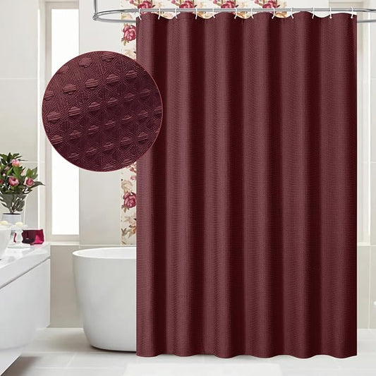MitoVilla Burgundy Shower Curtain 72 x 78, Wine Red Long Waffle Fabric Shower Curtains for Modern Luxury Bathroom Decor, Heavy Duty Hotel Cloth Shower Curtains 78 inch Long