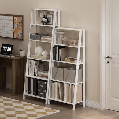 Furinno Ladder Bookcase Display Shelf, 5-Tier, White