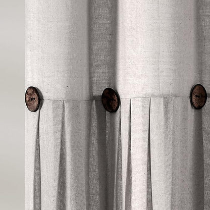 Lush Decor Linen Button Farmhouse Shower Curtain, 72" W x 78" L, Gray & Off White - Extra Long Shower Curtains - Gray Shower Curtain Fabric - Farmhouse Bathroom Decor