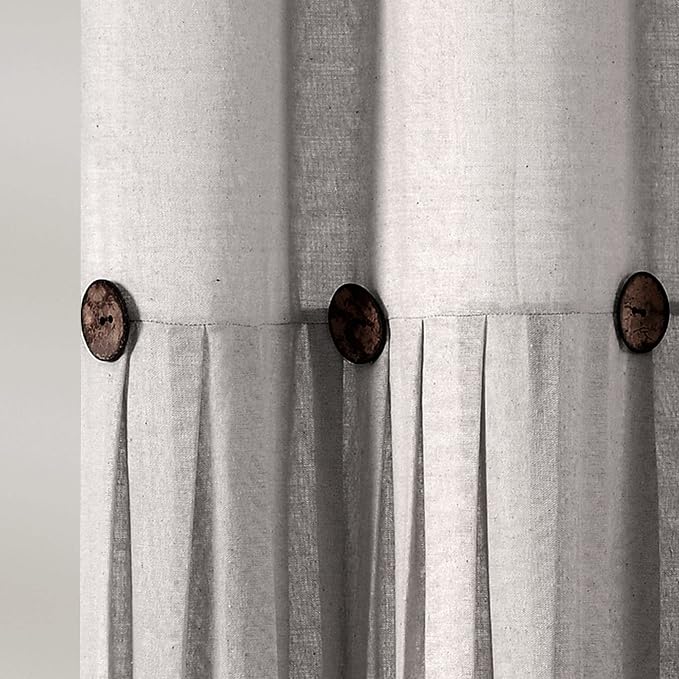 Lush Decor Linen Button Shower Curtain, 72" W x 84" L, Linen - Extra Long Shower Curtains - Neutral Shower Curtain Fabric - Farmhouse Bathroom Decor