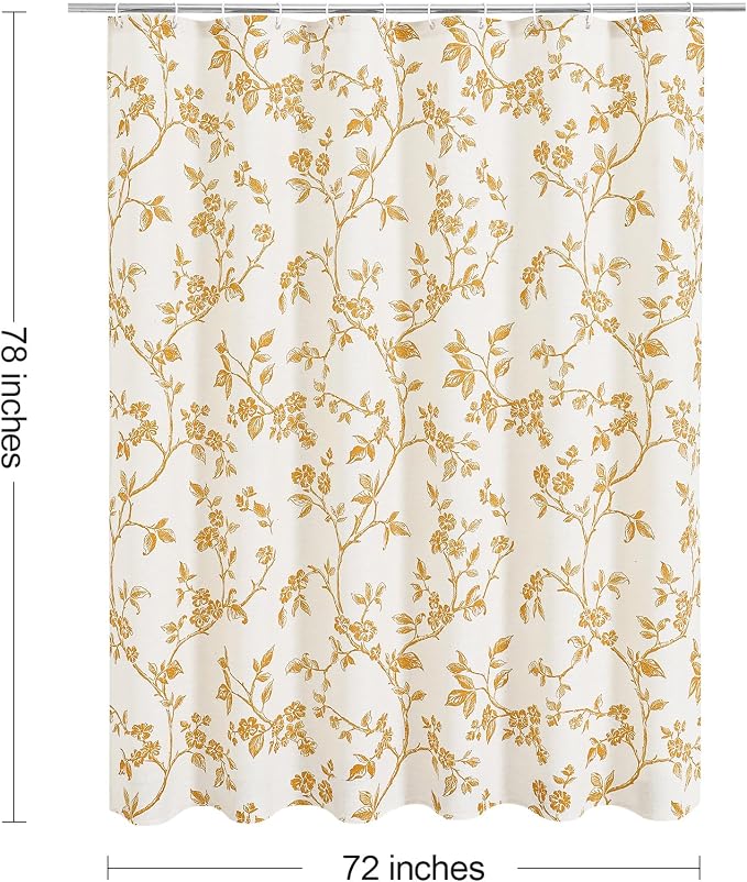 MitoVilla Long Shower Curtain Set 72 x 78, Cotton Floral Cottagecore Spring Shower Curtains for Bathroom, Modern Farmhouse Country Plant Leaves Bathroom Décor