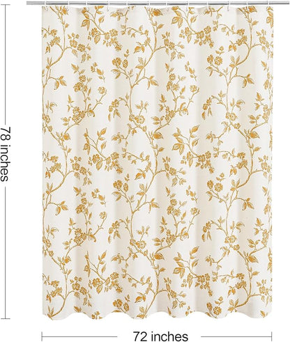 MitoVilla Long Shower Curtain Set 72 x 78, Cotton Floral Cottagecore Spring Shower Curtains for Bathroom, Modern Farmhouse Country Plant Leaves Bathroom Décor