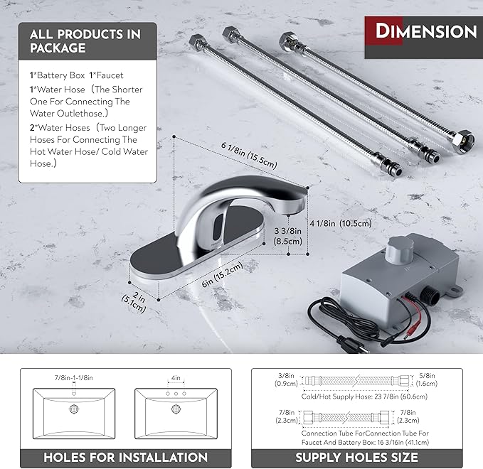 PRIMSOPH Automatic Motion Sensor Hands Free Electronic Infrared Smart Commercial Touchless Bathroom Sink Faucet with Cover Plate Temperature Mixer Battery or Plug-in Powered Chrome