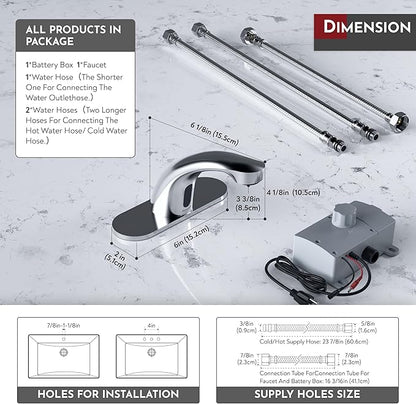 PRIMSOPH Automatic Motion Sensor Hands Free Electronic Infrared Smart Commercial Touchless Bathroom Sink Faucet with Cover Plate Temperature Mixer Battery or Plug-in Powered Chrome