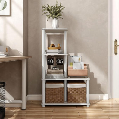 Homes: Inside + Out Apexa Modern 4-Cube Ladder Shelving Units, Collectibles Display Shelves, Easy Assembly Standing Shelf, Home Storage Organizer for Living Room, Bedroom, Office, Taupe Grey