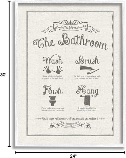 Stupell Industries 'Guide to Bathroom Procedures Linen Look', Framed Giclee Art, White, 24 x 30 Inches, Easy to Hang and Sturdy, Made in USA, by Lettered and Lined