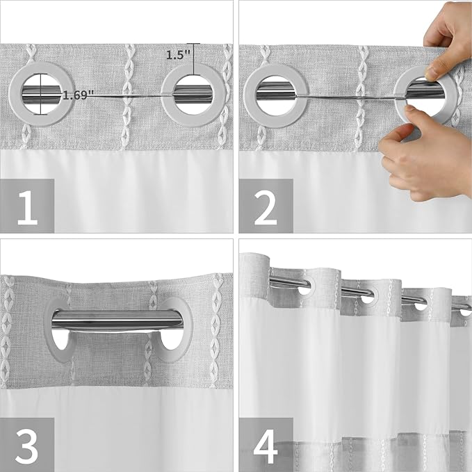 eachope No Hook Stall Shower Curtain with Snap-in Fabric Liner - 54x80 Heavy-Duty Linen Textured Striped Design,Narrow Rustic Modern Farmhouse Bohemian Bathroom Curtain,Water-Repellent,Grey/Gray | 330GSM Heavy-Duty Linen Textured Striped Design,Narrow ...