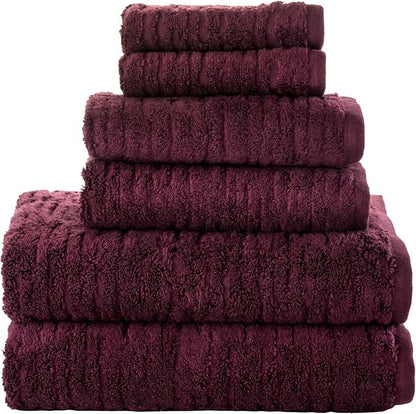 SKL Home CloudSoft Bath Towel Set, 6-Piece, 100% Cotton Luxury, Bordeaux | 2 Bath towels, 2 hand towels, 2 washcloths. Premium spa-level quality. 600/520 GSM weight. Ultra plush & absorbent.