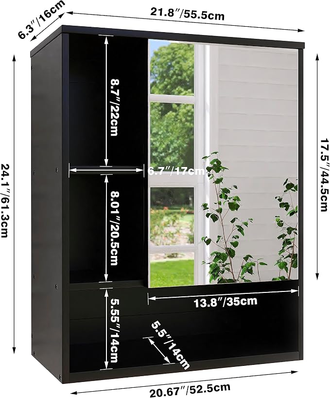SMIBUY Bathroom Mirror Cabinet Wall Mounted, Bamboo Space Saver Medicine Cabinet, Wall Hanging Over Toilet Storage Cabinet with Mirror Door and Adjustable Shelf (Black)