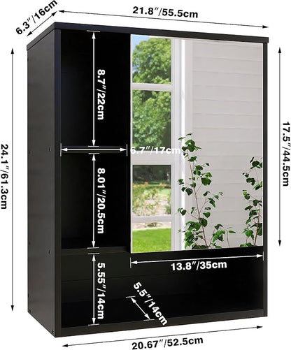 SMIBUY Bathroom Mirror Cabinet Wall Mounted, Bamboo Space Saver Medicine Cabinet, Wall Hanging Over Toilet Storage Cabinet with Mirror Door and Adjustable Shelf (Black)