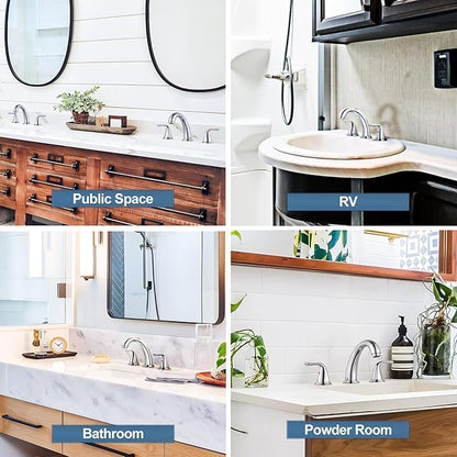 Bathroom Sink Faucet 3 Holes Chrome, ALEASHA Widespread Bathroom Faucet, Bathroom Faucets with Pop Up Drain with Overflow, Washroom Faucets with 304 Stainless Steel Lead-Free Hose