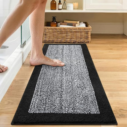 Bathroom Rugs 48x17 Non Slip Washable, Black Bath Mat for Bathroom Floor Tub, Soft Absorbent Quick Dry Mats for Shower, Bathtub,Home Decor