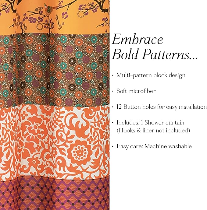 Lush Decor Royal Empire Shower Curtain, 72" W x 72" L, Tangerine - Striped Shower Curtain - Orange Bathroom Curtain - Boho Decor - Fabric Shower Curtains