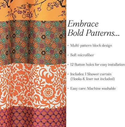 Lush Decor Royal Empire Shower Curtain, 72" W x 72" L, Tangerine - Striped Shower Curtain - Orange Bathroom Curtain - Boho Decor - Fabric Shower Curtains