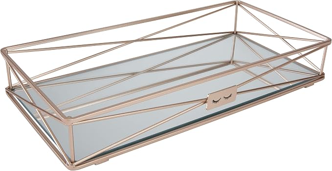 Gorgeous Mirrored, Perfect for Jewelry, Toiletries, Bathroom Organization, Perfume, Makeup, Décor, in Rose Gold Vanity Tray
