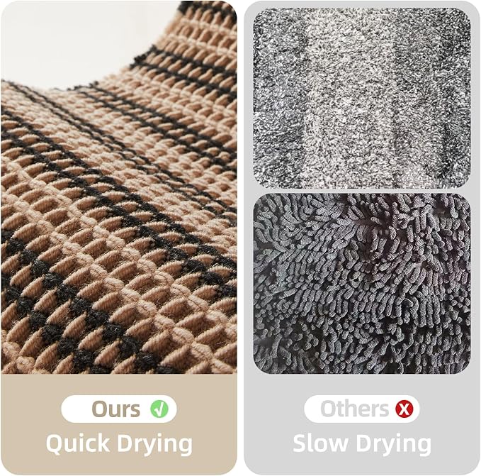 TYUU Waffle Runner Rug Bathroom, Long Boho Bath Mat, 72x24 Black & Khaki | Super Absorbent Quick Dry Bath Rug, Non-Slip Backing, Soft Waffle Washable Farmhouse Bathroom Mats, Tub, Shower & Home Decor