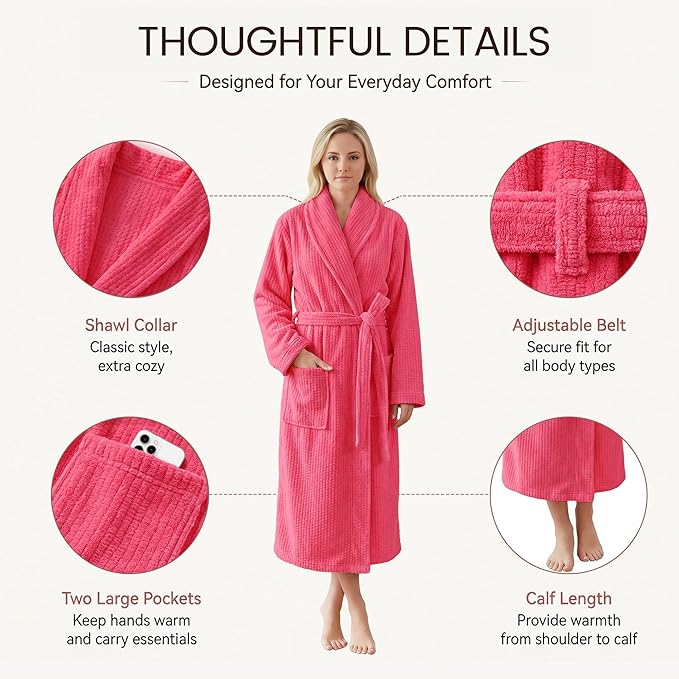PJGGZ Women's Shawl Collar Bathrobe, Soft Long Towel Robes for Women - Super Absorbent Quick Dry yet Warm