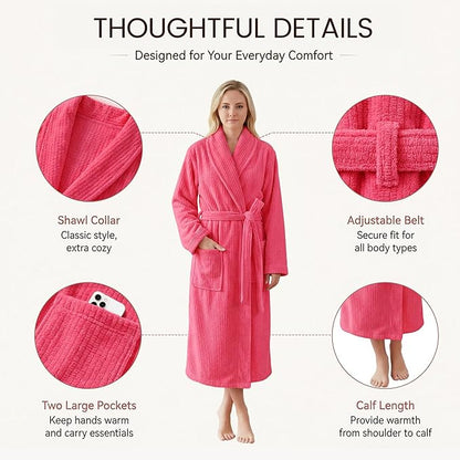 PJGGZ Women's Shawl Collar Bathrobe, Soft Long Towel Robes for Women - Super Absorbent Quick Dry yet Warm