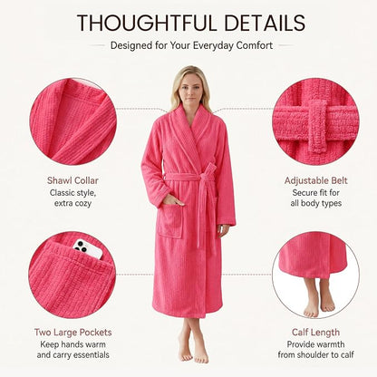PJGGZ Women's Shawl Collar Bathrobe, Soft Long Towel Robes for Women - Super Absorbent Quick Dry yet Warm