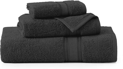 LANE LINEN Luxury Towels Set - 3 Piece Set, 100% Cotton Bathroom Towels, Zero Twist, Quick Dry Shower Towels, Absorbent Bath Towel, Super Soft, 1 Bath Towel, 1 Hand Towel, 1 Wash Cloths - Black | Towel Pack - Terry Weave Comfort, Long-Lasting Comfort, ...